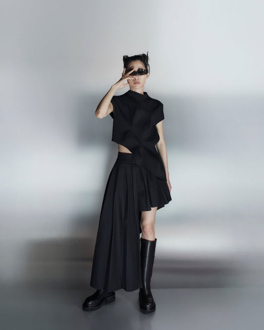 Ajane Plasma Top 3D Asymmetrical  Sleeveles - Black