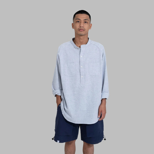 Popover Shirt / Cotton Linen - Blue