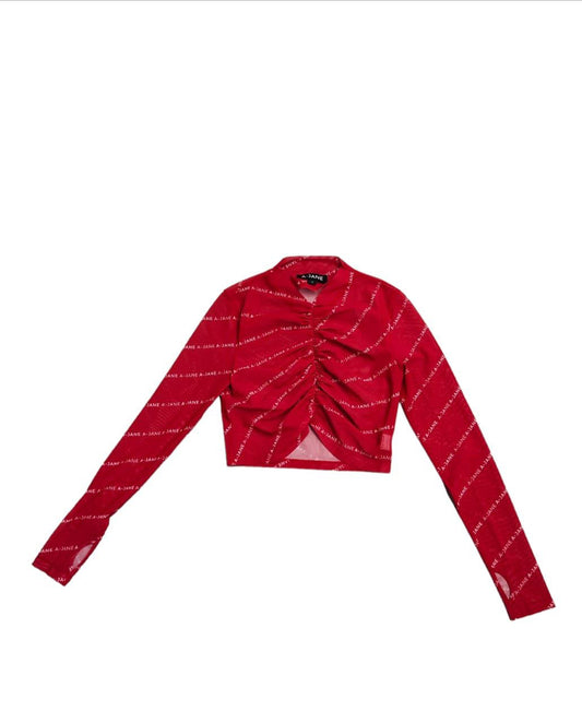 A-Jane Digi Gather Logo Long Sleeves Crop Top - Red