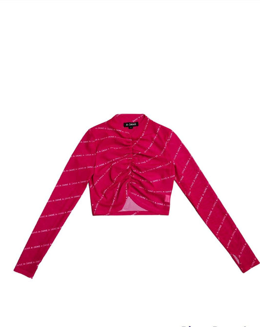 A-Jane Digi Gather Logo Long Sleeves Crop Top - Pink