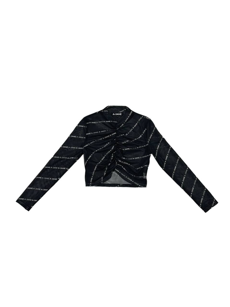 A-Jane Digi Gather Logo Long Sleeves Crop Top - Black