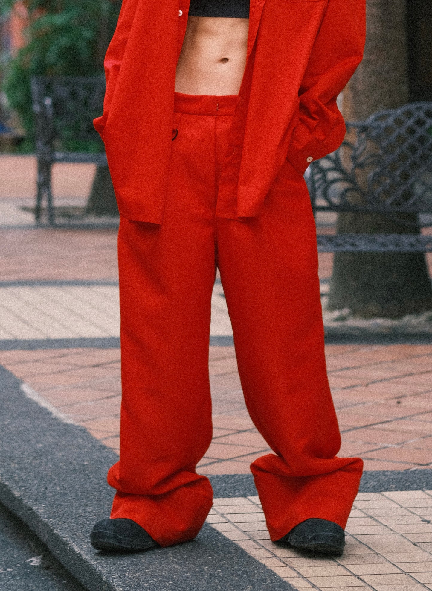 Highwaist long pants with ring (Red)