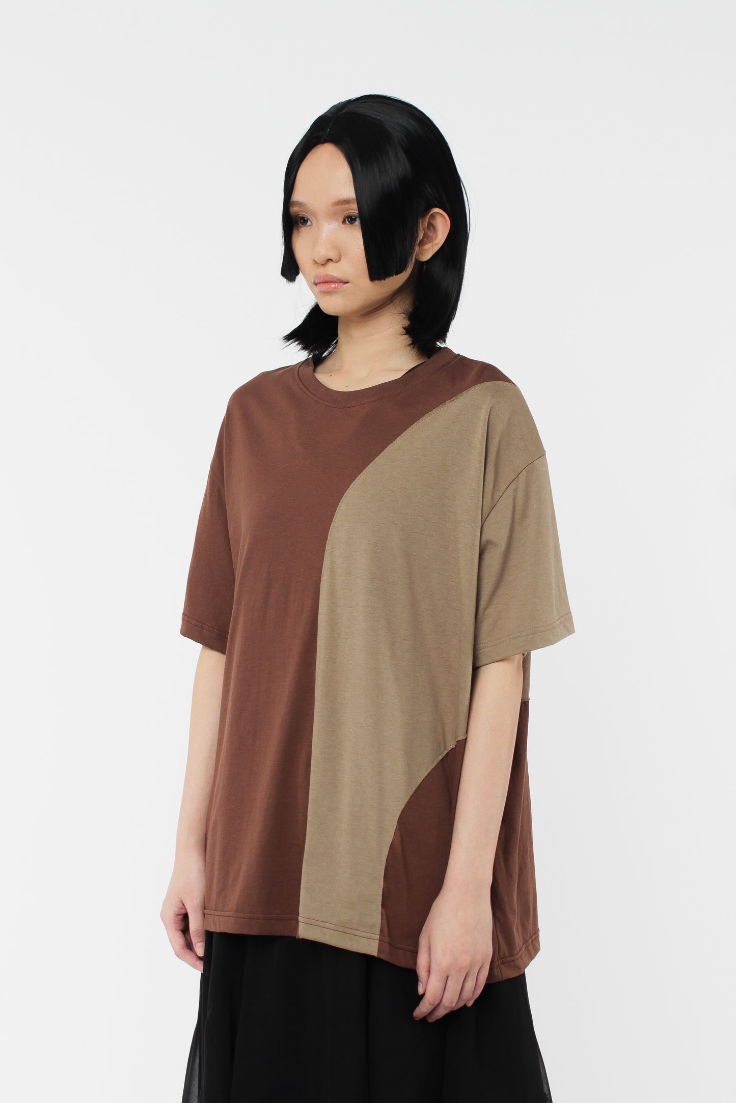Panelled T-Shirt - Brown
