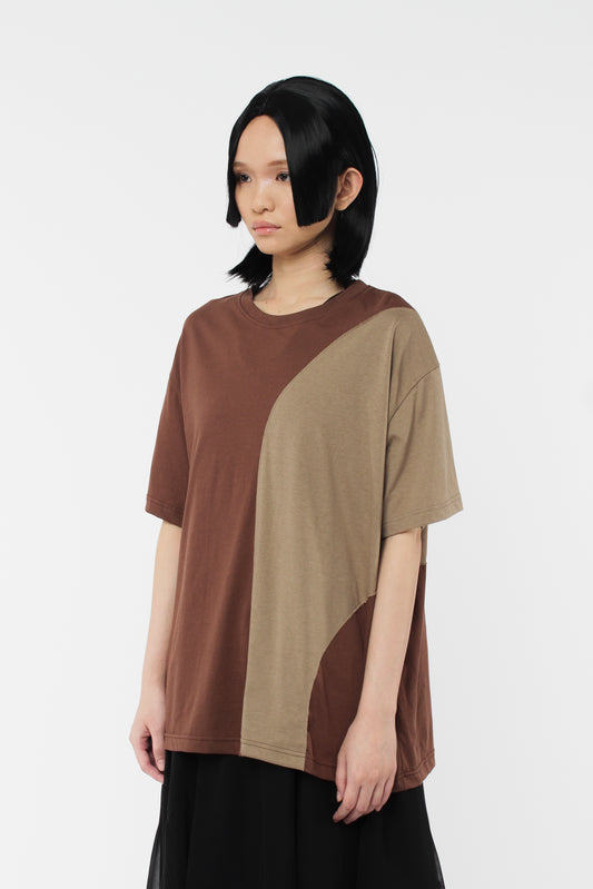 Panelled T-Shirt - Brown